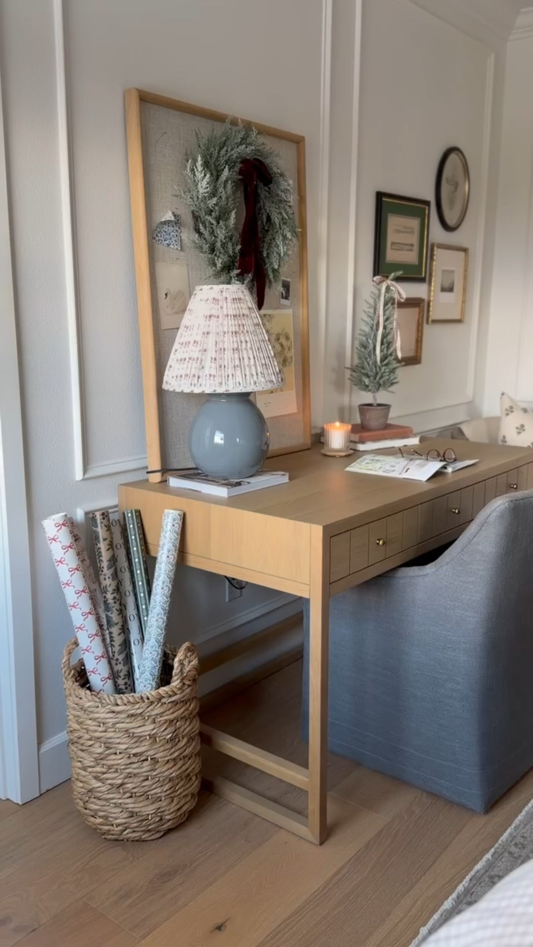 Why not use your wrapping paper as decor?! I love the seasonal touch that it adds to our bedroom, and it’s functional too as I am grabbing for it multiple times throughout the month! 

#LTKHoliday #LTKHome