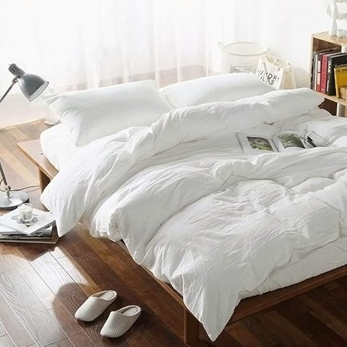 FOSSA Washed Cotton Duvet Cover Set King 3 Piece Bedding Sets Soft Wrinkled Solid Design... | Amazon (US)