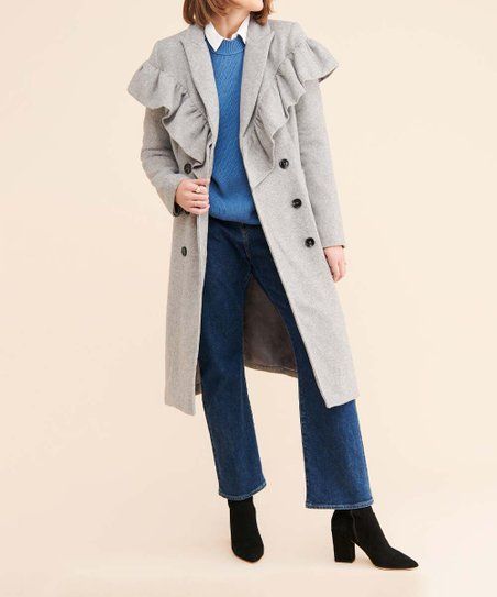 Gray Ruffle-Shoulder Button-Up Coat - Women | Zulily