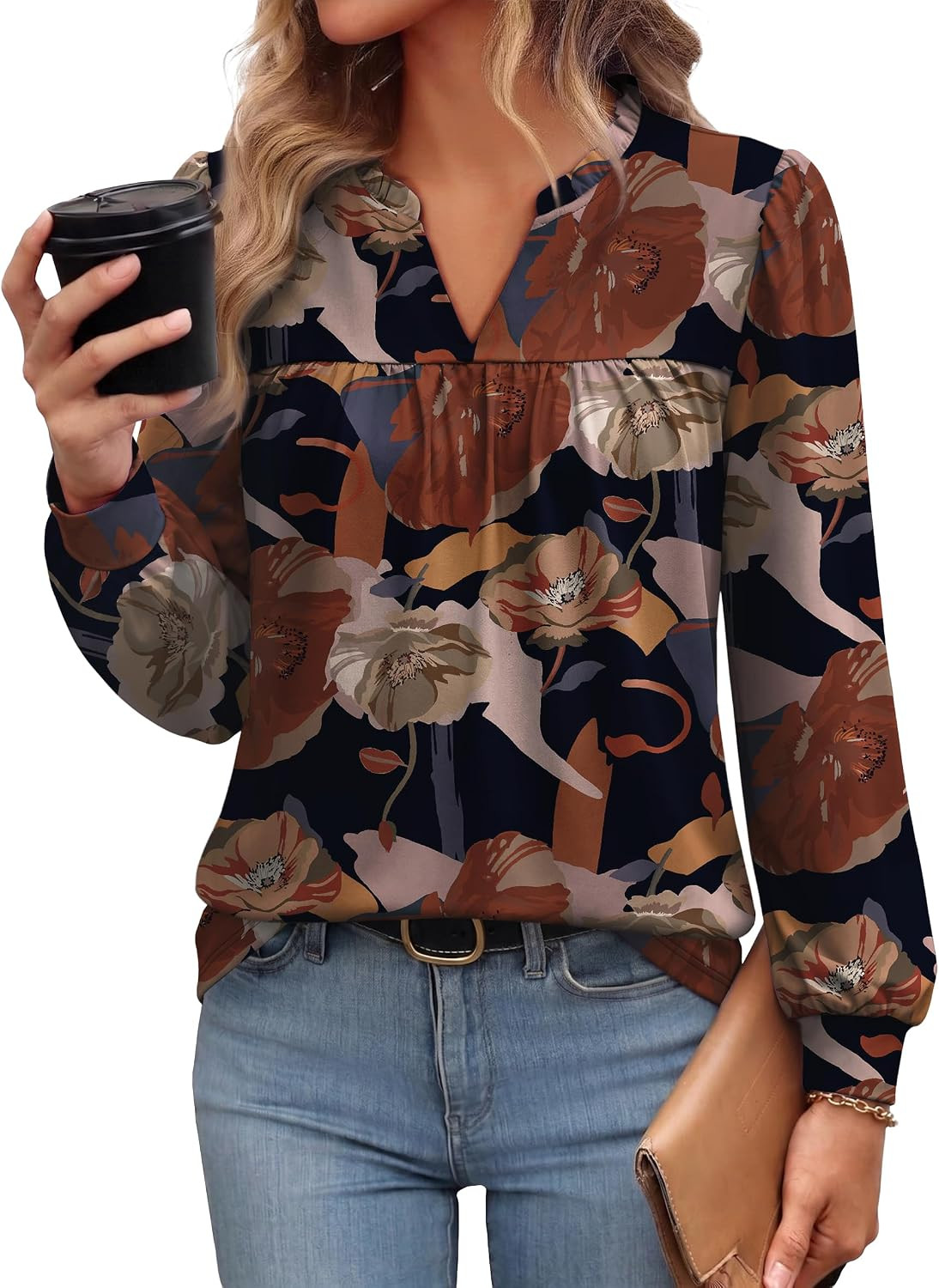 OFEEFAN Women's Long Sleeve Shirts Blouses Dressy Casual Fall Clothes | Amazon (US)