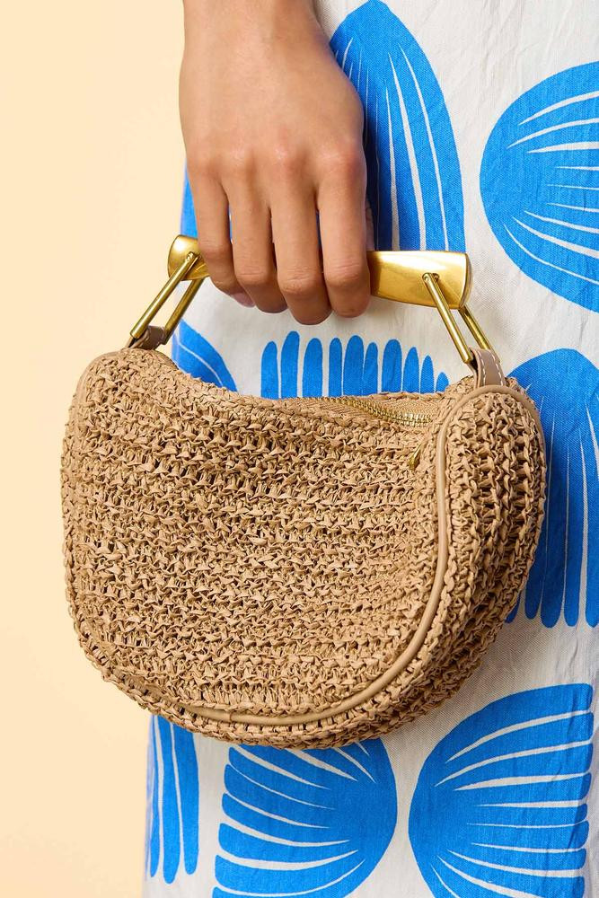 gold twist handle straw crossbody | Versona