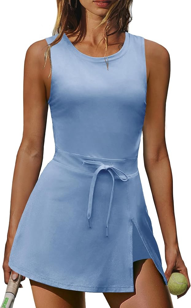 Nirovien Womens Tennis Dress with Built in Shorts and Bra Workout Athletic Rompers Open Back Skor... | Amazon (US)