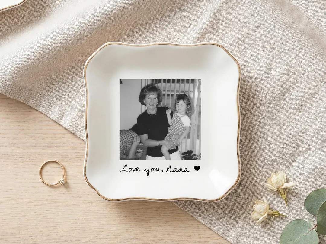 Mother's Day Gift for Grandma, Personalized Photo Jewelry Dish, Custom Ceramic Ring Dish | Etsy (Global)
