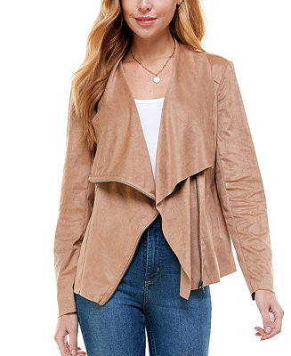 Kingston Grey Juniors' Faux-Suede Asymmetrical Zip-Front Jacket & Reviews - Jackets & Vests - Jun... | Macys (US)