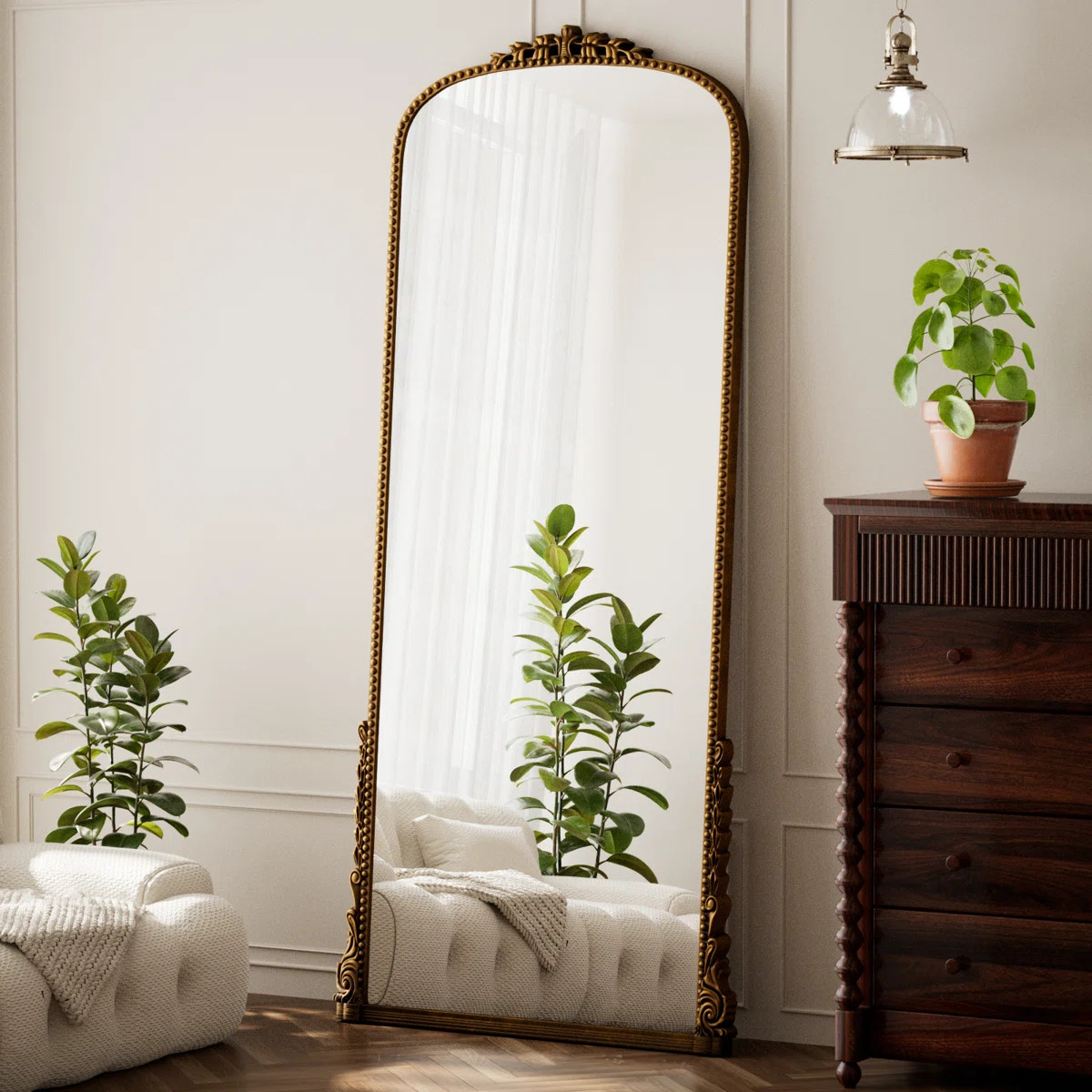 Vintage Full Length Mirror Arched Standing Floor Mirror Full Body Mirror With PU Frame | Wayfair North America