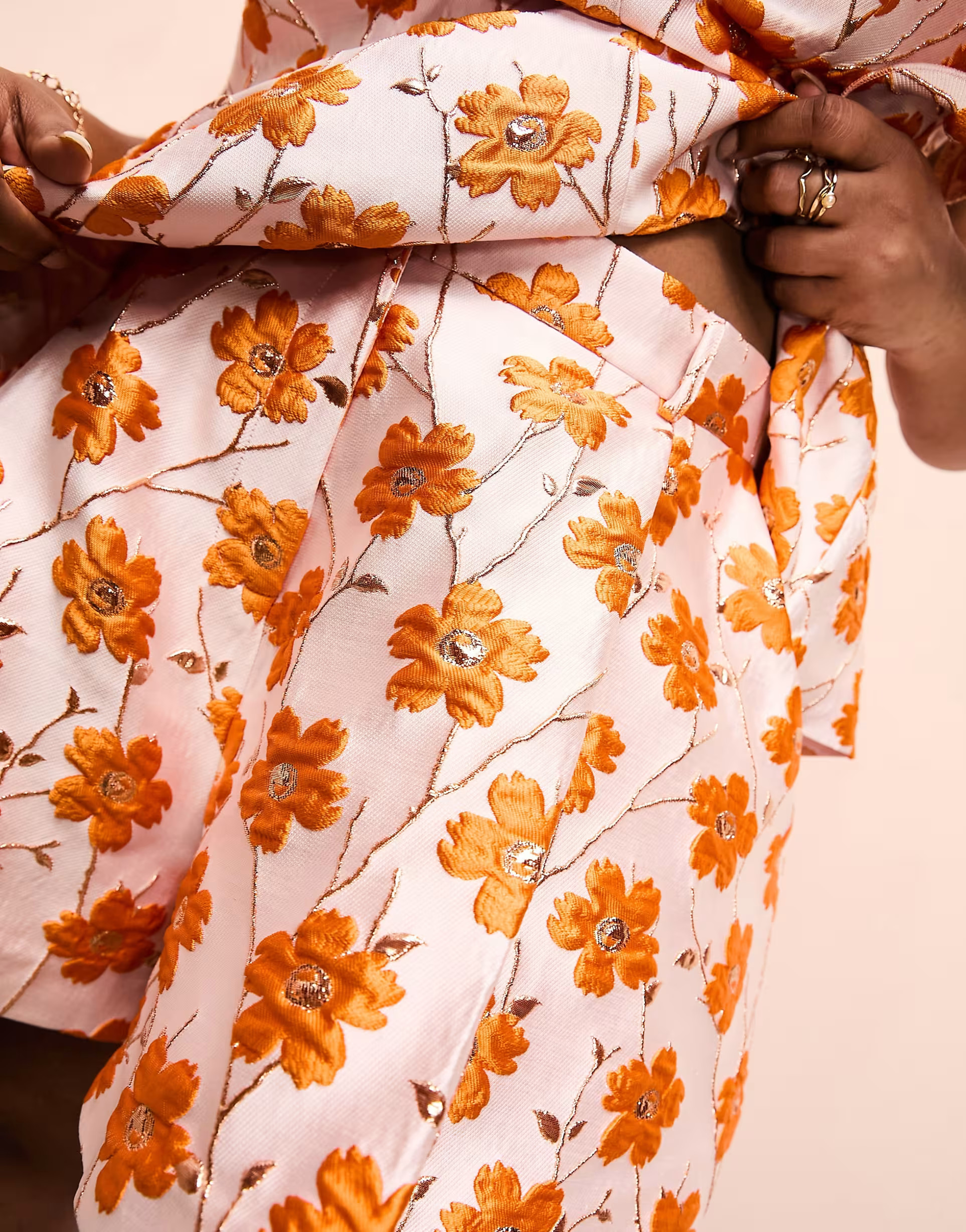 ASOS LUXE Curve jacquard flippy shorts in orange floral - part of a set | ASOS (Global)