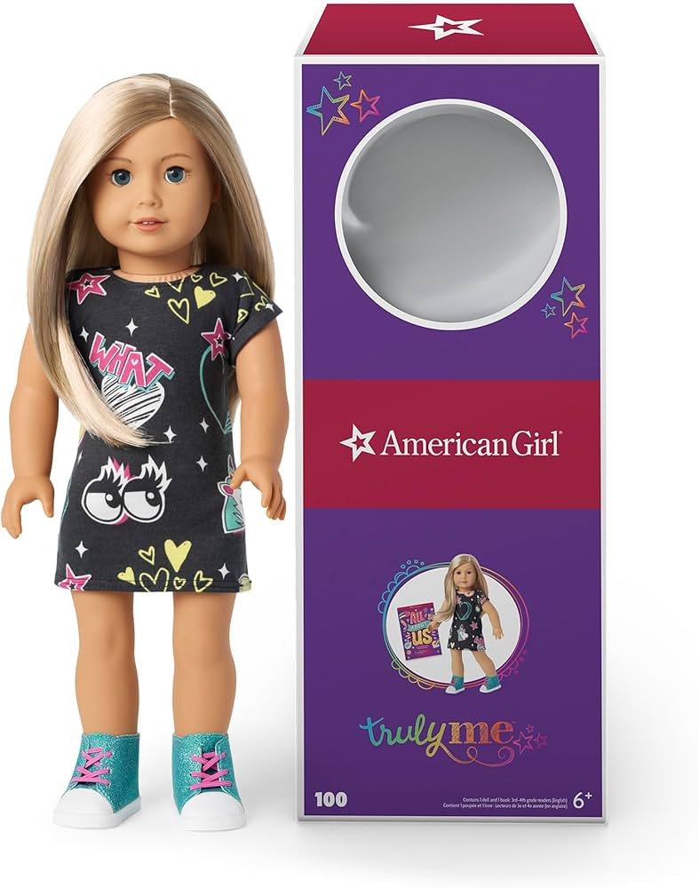 American Girl Truly Me 18-inch Doll #100 with Blue Eyes, Blonde Hair, Lt-to-Med Skin, Printed T-s... | Amazon (US)