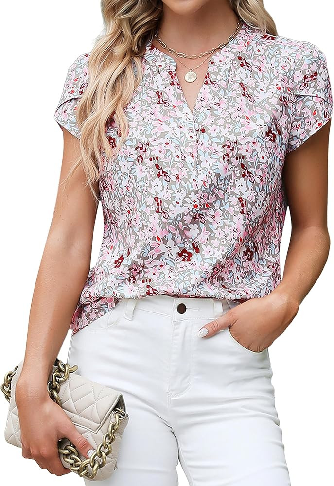 Blooming Jelly Women's Dressy Casual Tops Business Work Blouses White Button Down Shirts Cap Slee... | Amazon (US)