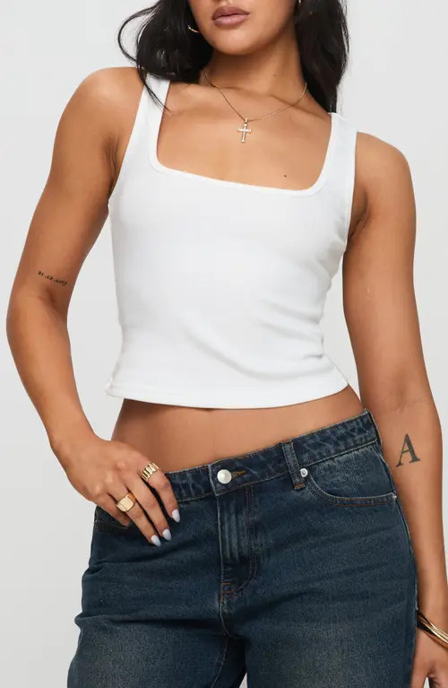 Princess Polly Baseline Square Neck Rib Tank in White at Nordstrom, Size 4 | Nordstrom