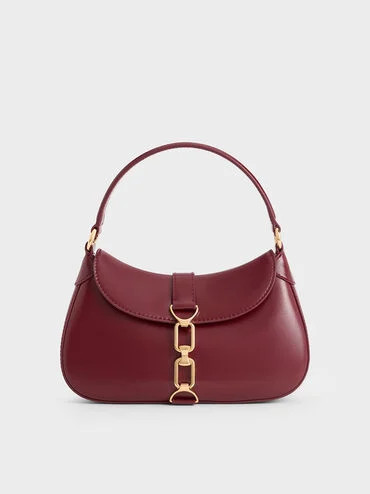 Agatha Chain-Accent Hobo Bag
    
         - Burgundy | Charles & Keith CA