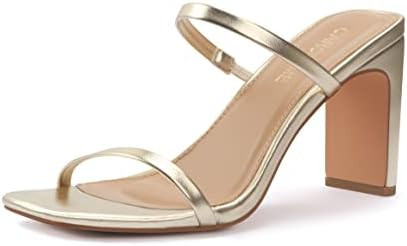 Carcuume Women's Square Toe Two Strap Open Toe Block Heels Sandals Slip On Shoes | Amazon (US)