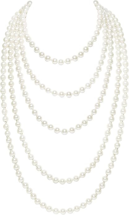 BABEYOND Coucoland 1920s Flapper Necklace Vintage Faux Pearl Necklace Roaring 23s Gatsby Long Pea... | Amazon (UK)