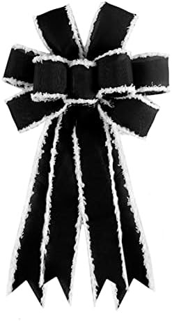 Christmas Tree Topper Bow Large Black Wreath Bow, Burlap with White Polyester Edge Gift Bow for P... | Amazon (US)