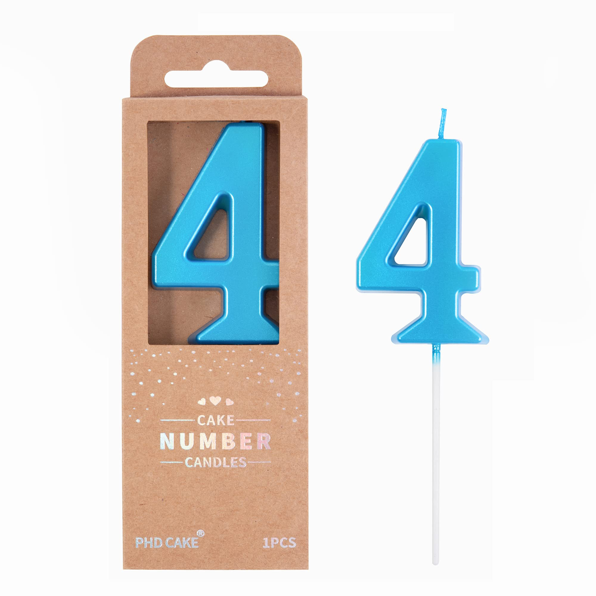 PHD CAKE 2.76 Inch Modern Blue 4 Number Birthday Candles, Blue Number Candles, Cake Number Candle... | Amazon (US)