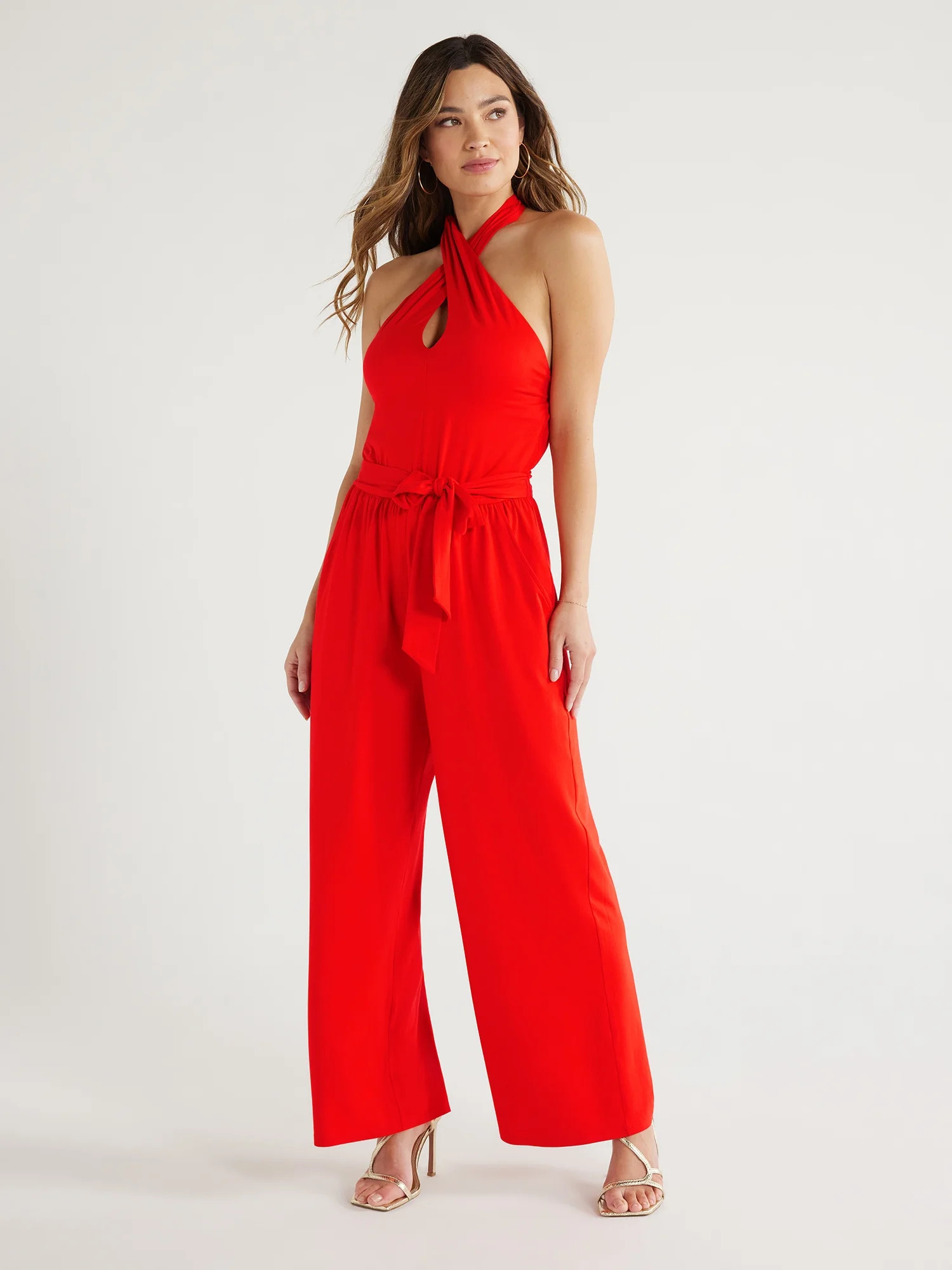 Sofia Jeans Women's Halter Cross Neck Jumpsuit, Sizes XS-XXXL | Walmart (US)