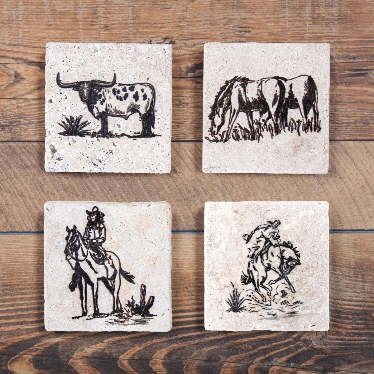 Ranch Life Travertine Stone Absorbent Set of 4 Coasters, 4" x 4"  | eBay | eBay US