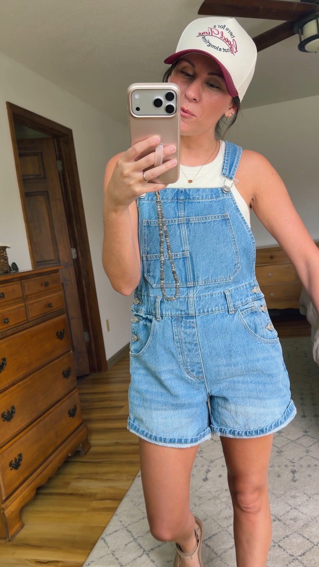 xs in my overalls (organic cotton and super comfy! Shrink a little bit in the wash). Small on my tank top (built in bra🙌🏽) and 6 in my sandals.
 This baseball cap is so cute too! 



#LTKPetite #LTKootd #LTKSeasonal