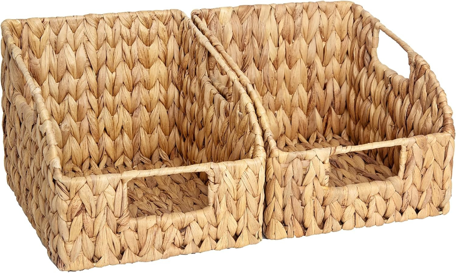 StorageWorks Pantry Baskets for Organizing, Wicker Basket with Built-in Handles, Handwoven Wicker Storage Baskets, Water Hyacinth for Shelves, 2 Pack | Amazon (US)