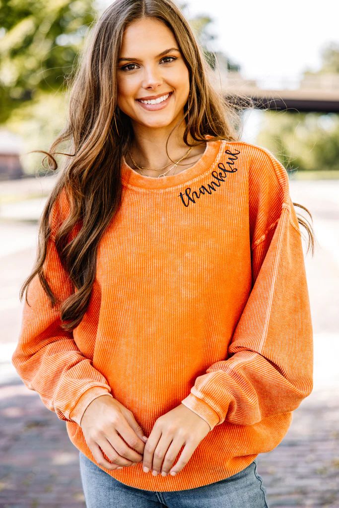 Thankful Burnt Orange Corded Embroidered Sweatshirt | The Mint Julep Boutique
