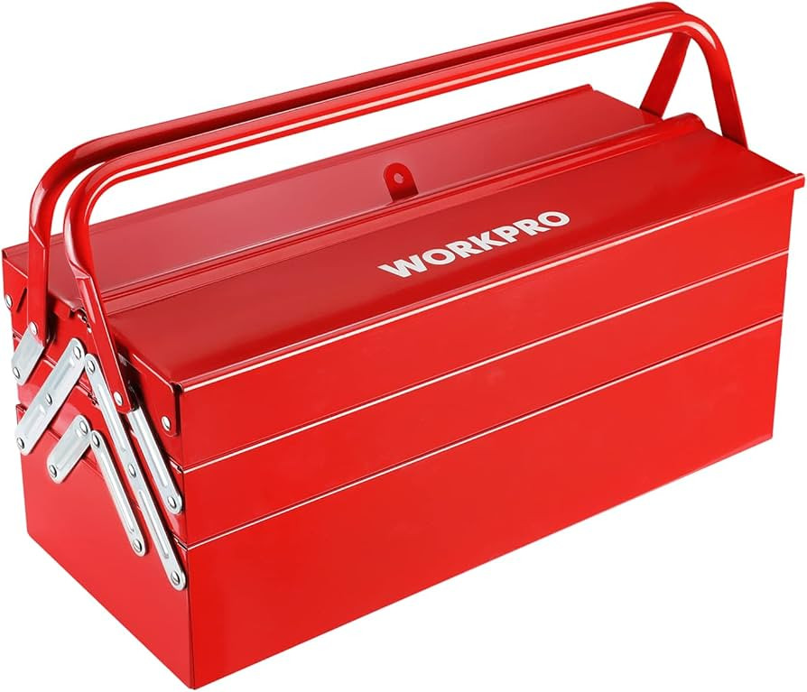 WORKPRO Metal Tool Box, 18-inch Cantilever Folding Red Storage Box, 3-Layer 5-Tray Multi-Function... | Amazon (US)