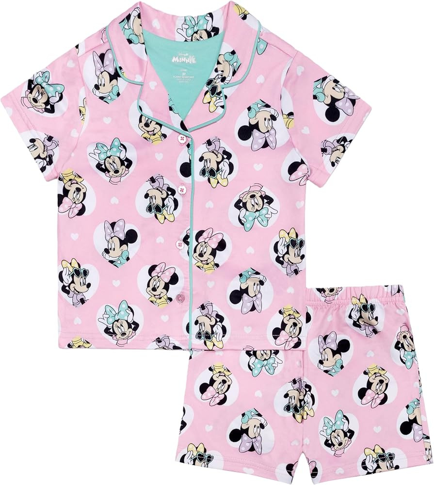 Disney girls 2-piece Loose-fit Button Down Matching Pajama Set, Soft & Cute for Kids | Amazon (US)