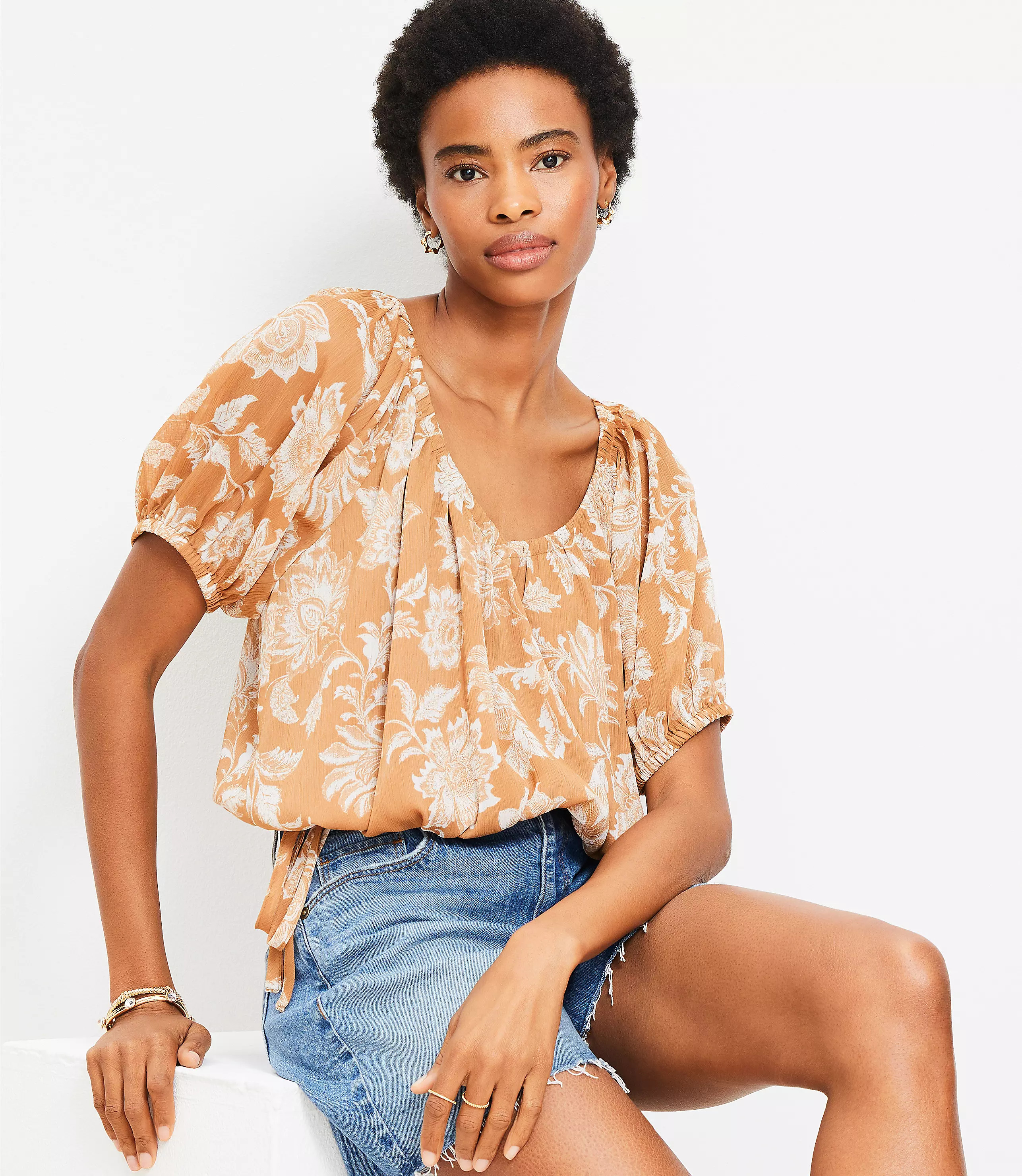 Floral Side Tie Bubble Top | LOFT