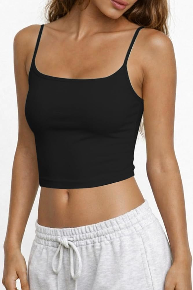 CHYRII Womens Cropped Tank Tops Square Neck Built in Bra Sleeveless Summer Y2K Workout Basic Cami... | Amazon (US)