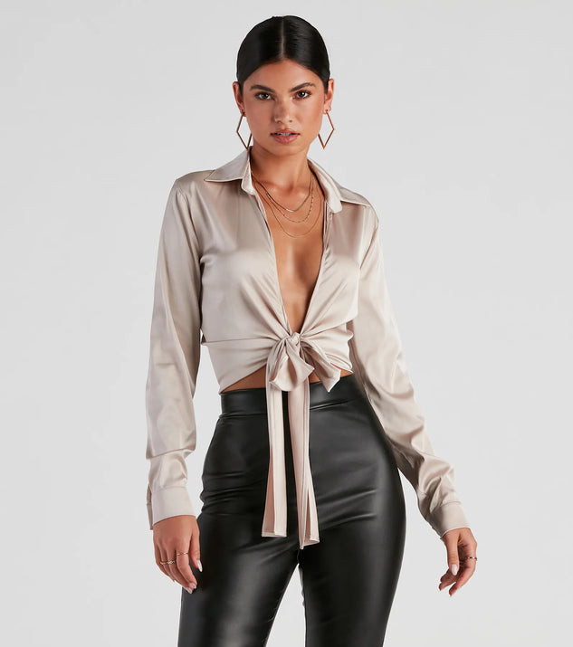 So Sleek Satin Tie-Front Blouse | Windsor Stores