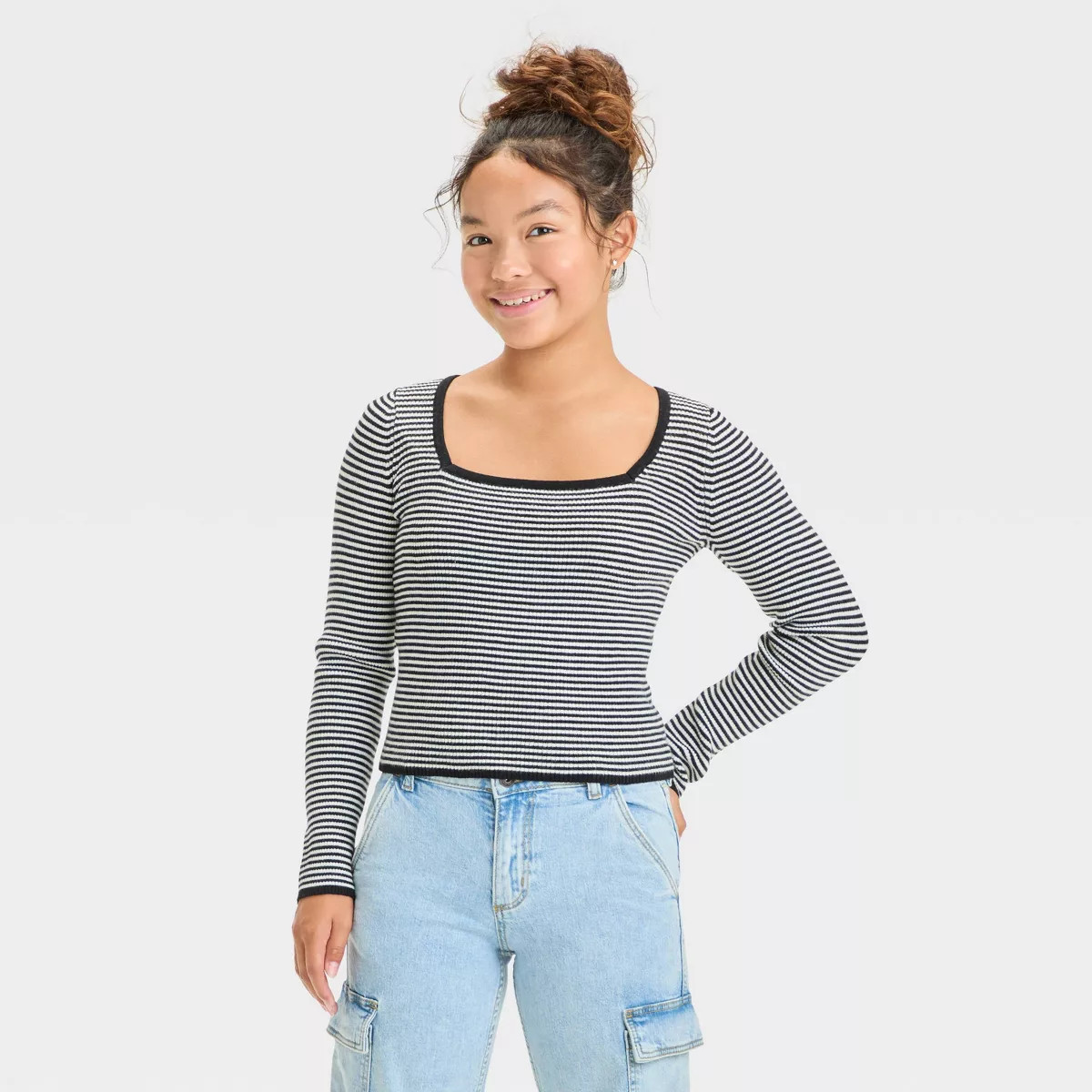 Girls' Ribbed Square Neck Sweater - art class™ | Target