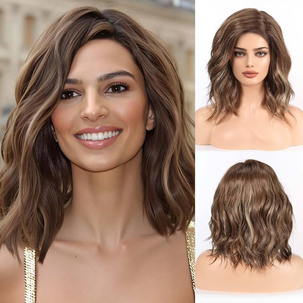 starluck Wig Lace Front Wigs for Women,Partial Brown with Highlight Curly Wig Shoulder Length Wig... | Amazon (US)