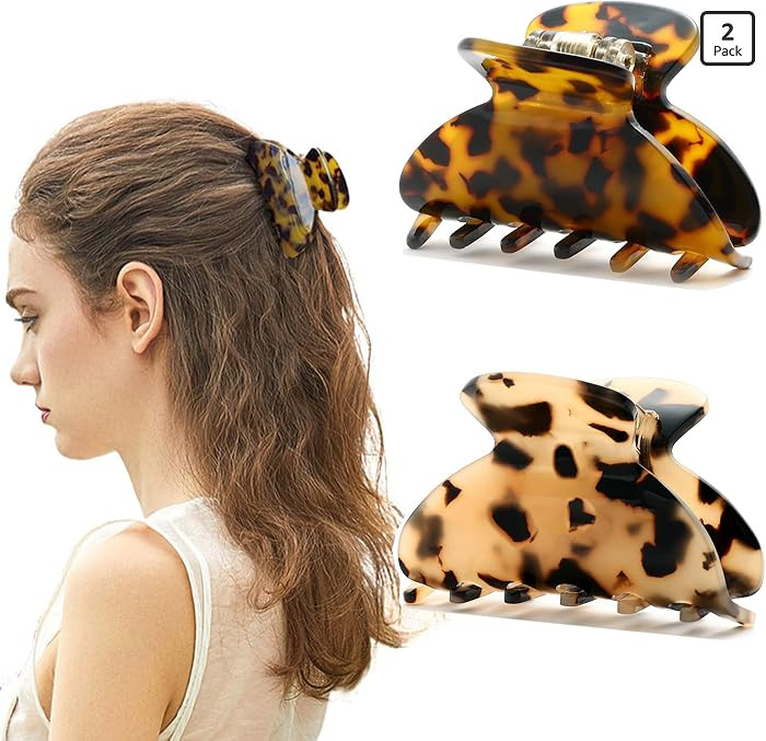 2Pcs Small Medium Hair Claw Clips for Women Tortoise Shell Claw Hair Clips for Thin Fine Medium T... | Amazon (US)