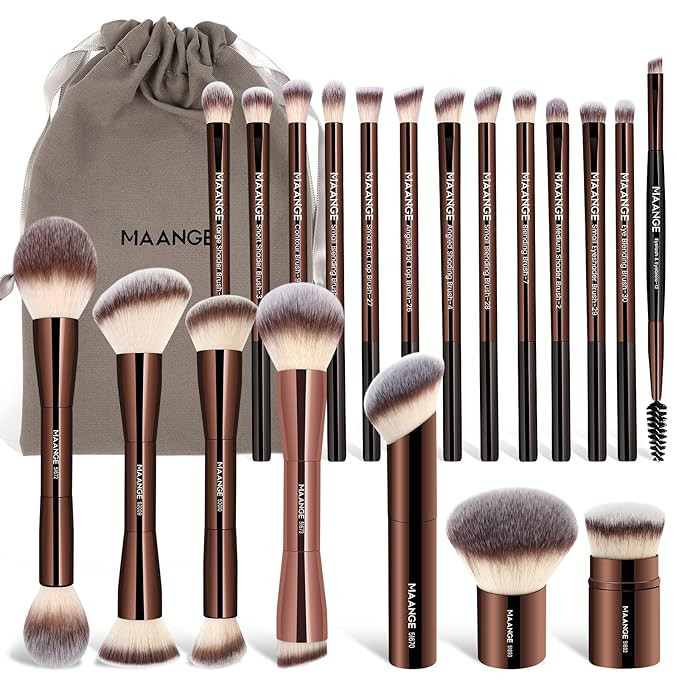MAANGE 20 PCS Foundation Makeup Brush Set, Double-ended Kabuki Brush Contour Brush for Liquid Pow... | Amazon (US)