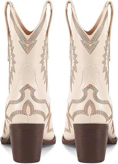 Western Boots for Women Metallic Embroidered Pointed Toe Cowgirl Boots Chunky Heel Pull-On Short ... | Amazon (US)
