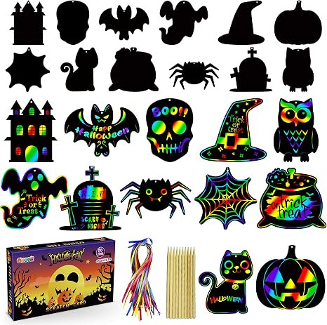 Halloween Party Favors - 48 PCS Magic Rainbow Scratch Paper Cards Set for Kids - Kids Halloween G... | Amazon (US)