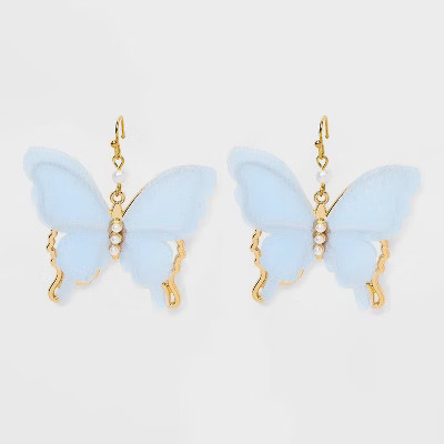 Layered Butterfly Drop Earrings - Wild Fable™ Gold/Blue: French Wire Closure, Nickel-Free Metal... | Target