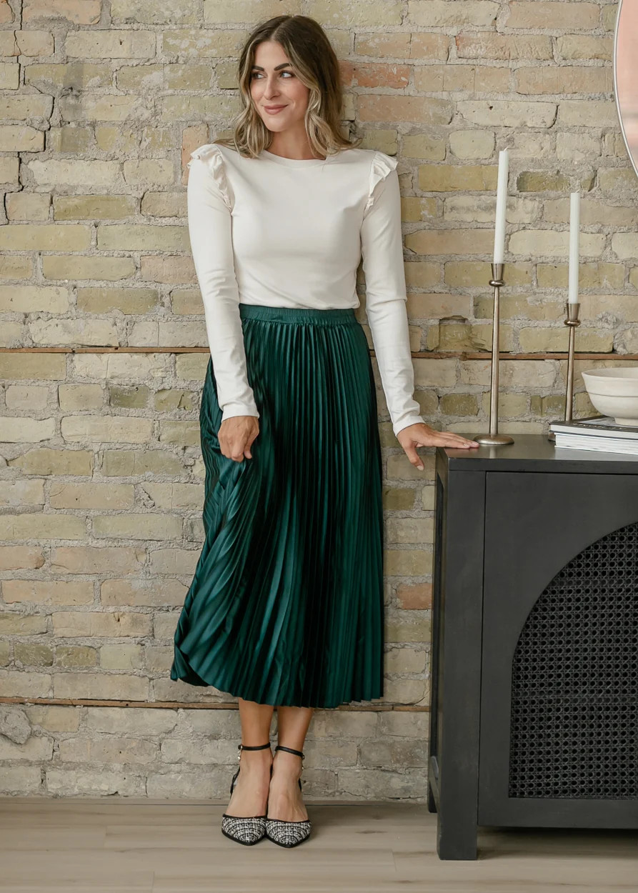 Modest Flowy Pleated Satin Midi Skirt | Inherit Co. | Inherit Clothing Co.