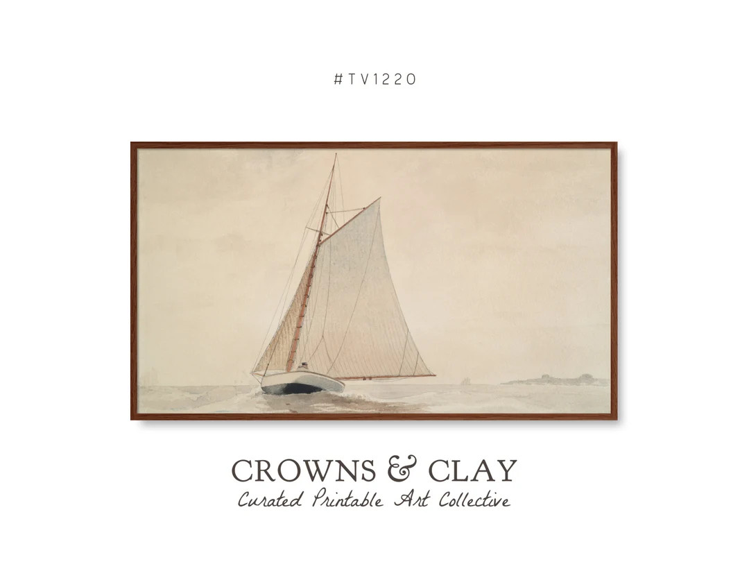 Sailing Scene FRAME TV Art, Coastal New England, Muted Watercolor, Neutral Seascape, Digital Down... | Etsy (US)