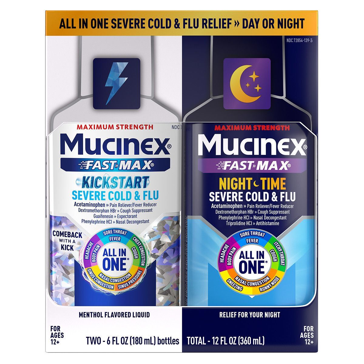 Mucinex All-in-One & Nightshift Kickstart Liquid Cold & Flu Treatment - 12oz | Target