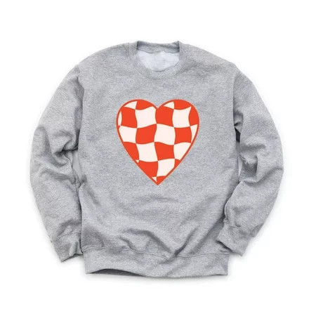 Hearts Valentine s Day Unisex Gray Sweatshirt Checkered Heart Design Love Happy Holiday Sweater | Walmart (US)