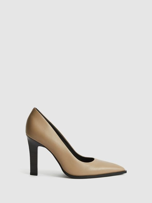 Reiss Taupe Ada Court Leather Court Shoes | Reiss (UK)