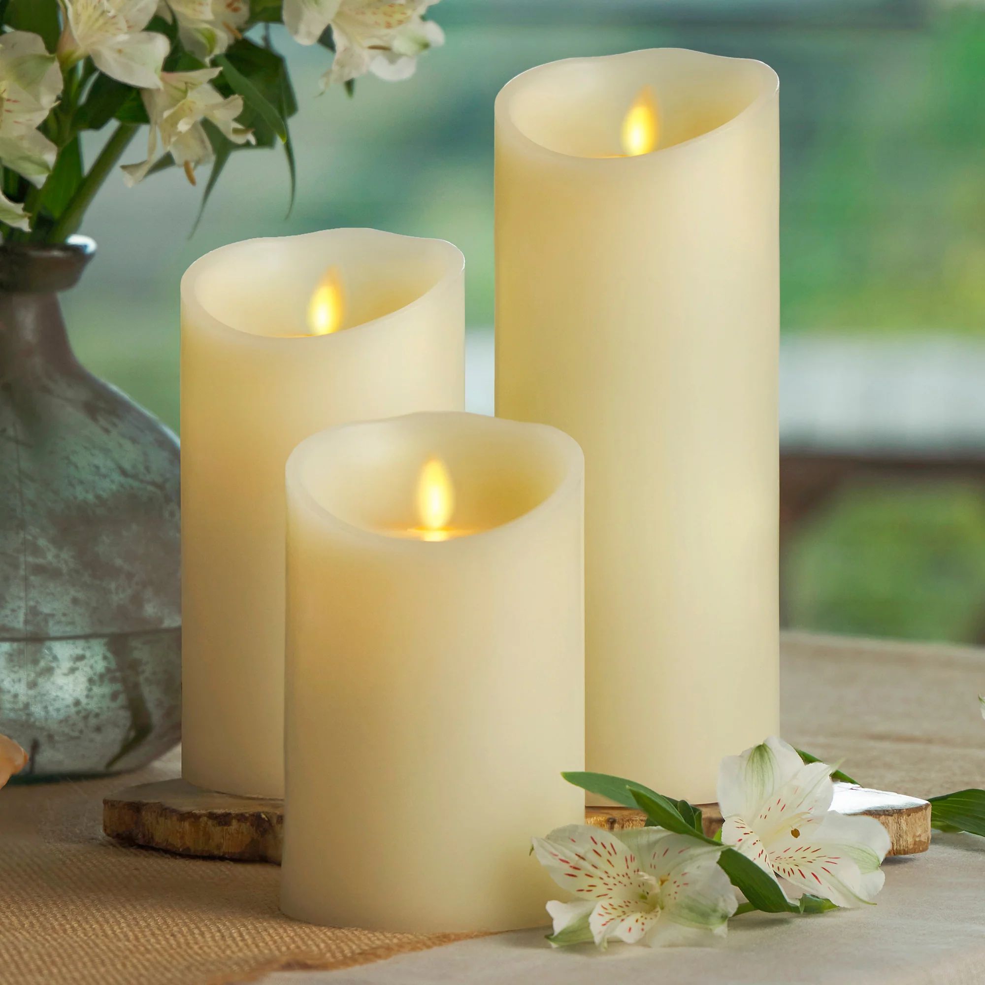 Ivory Flameless Candle Pillar - Scallop Top Vanilla Scented - 3.5” Width | Luminara