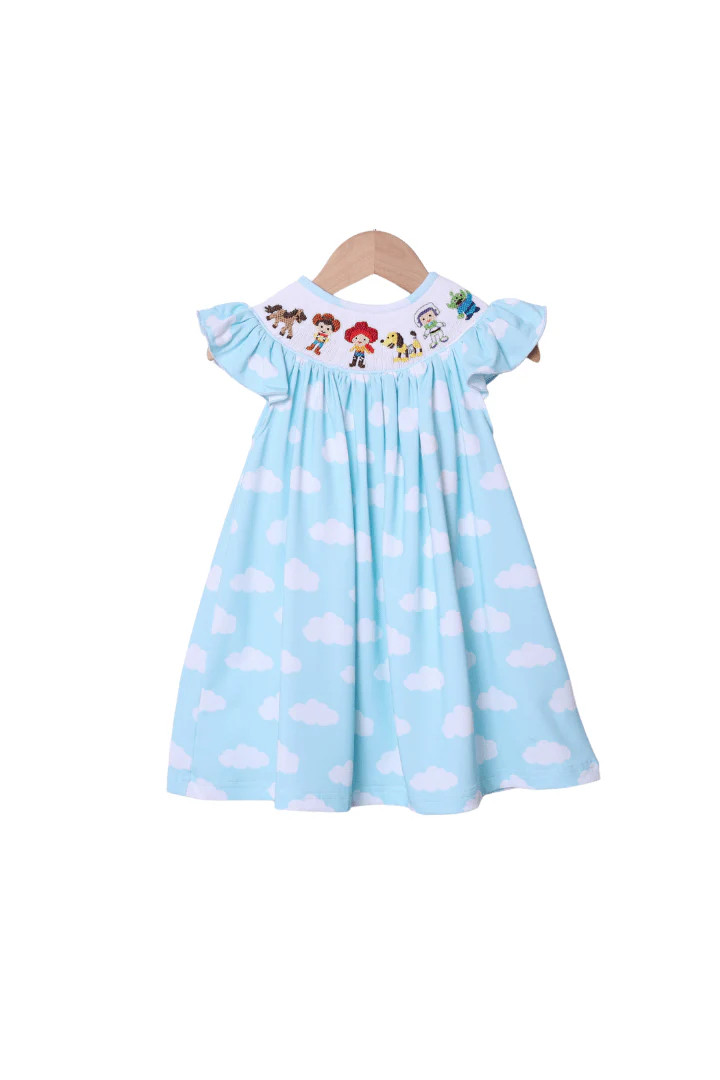 Smocked Cowboy and Friends Cloud Bishop Dress | The Smocked Flamingo
