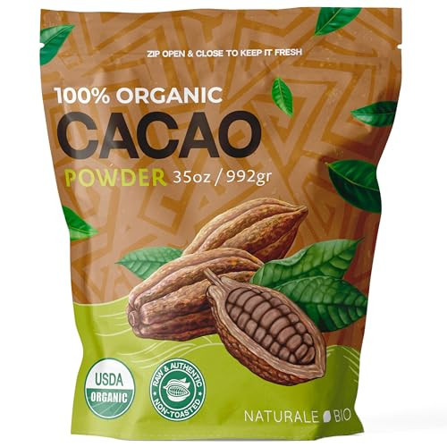 NaturaleBio Organic Cacao Powder 35oz, Cocoa Powder Unsweetened, Natural and Pure - Produced from Raw Cacao Beans. Source of Magnesium, Manganese and Phosphorus | Amazon (US)