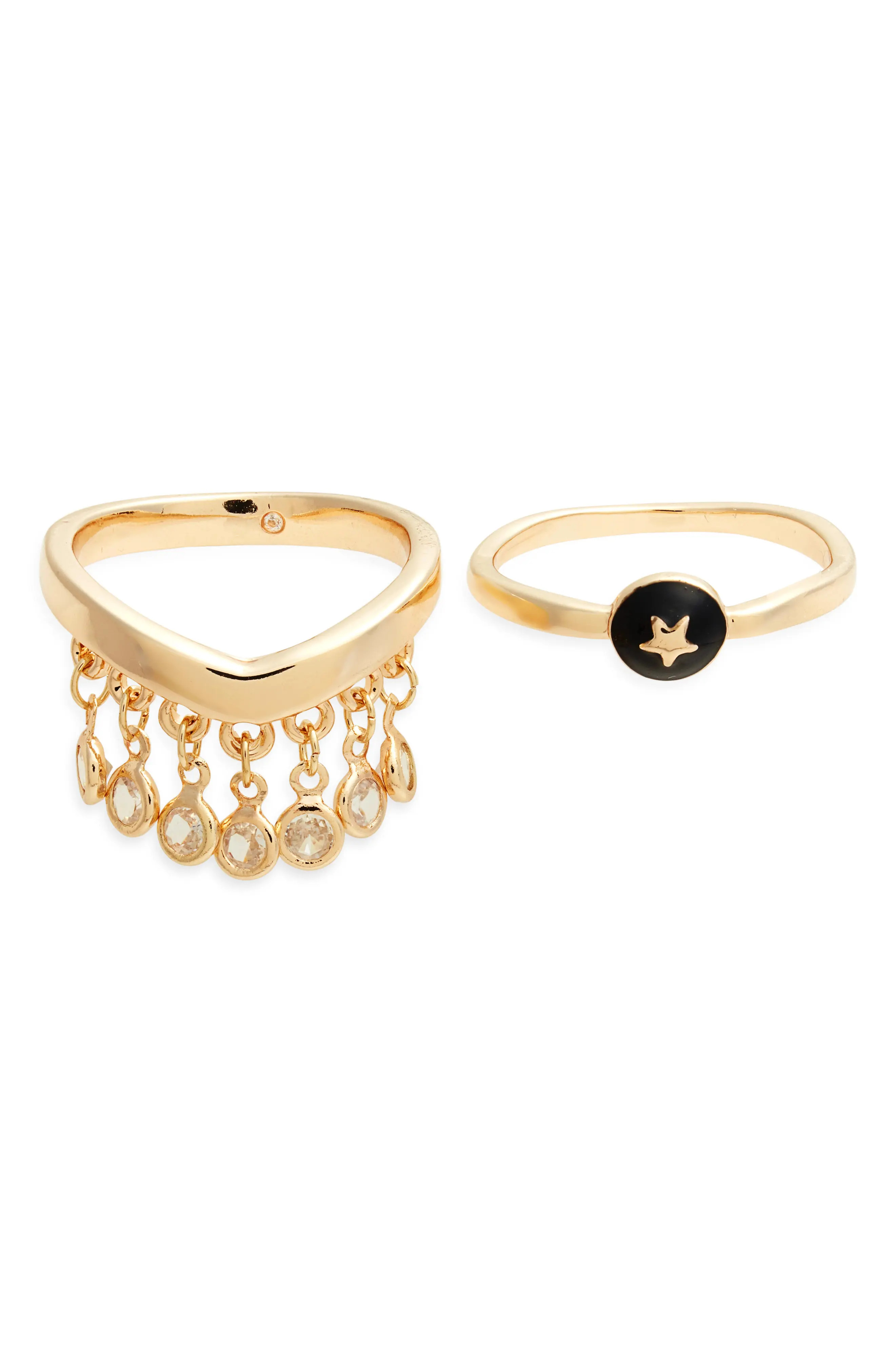 Open Edit Set of 2 Crystal Enamel Rings (Women) | Nordstrom | Nordstrom