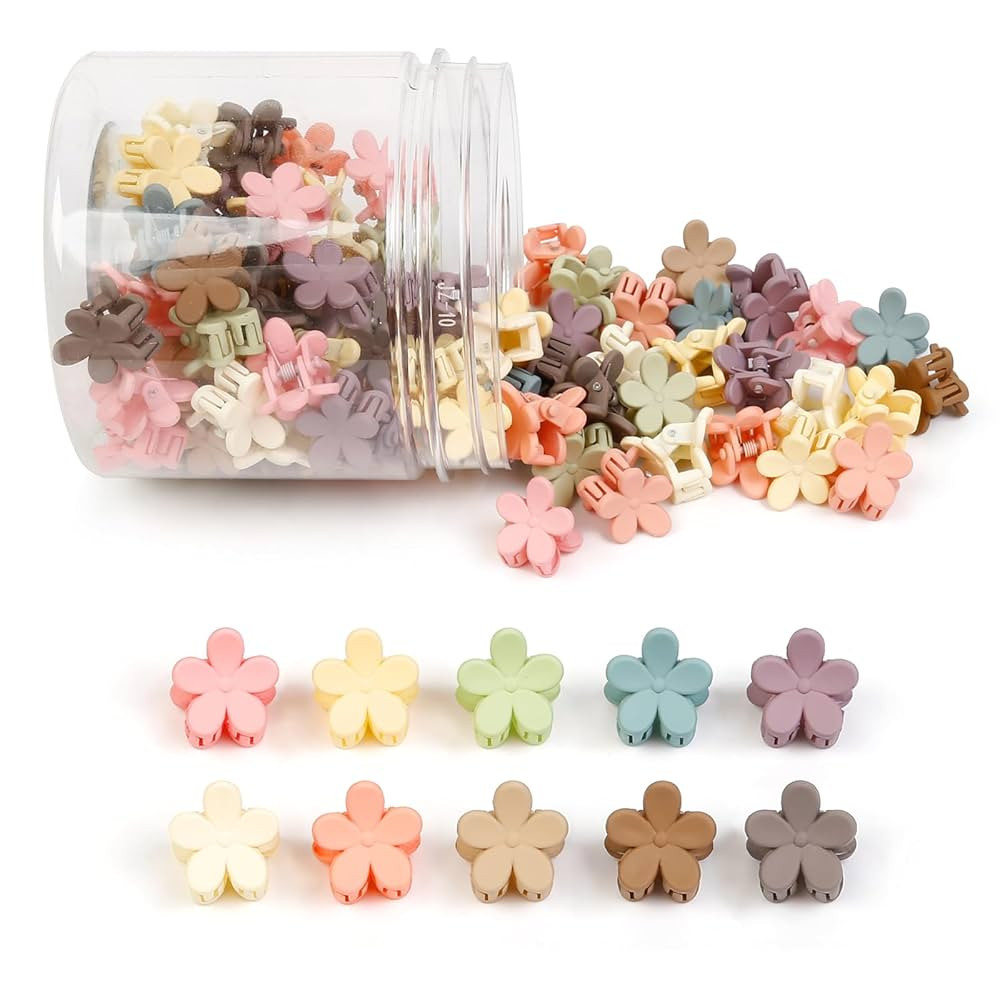 100Pcs Colorful Mini Flower Hair Clips, TEBIEKOY Baby Hair Clips Mini Claw Clips Cute Jaw Clips H... | Amazon (US)