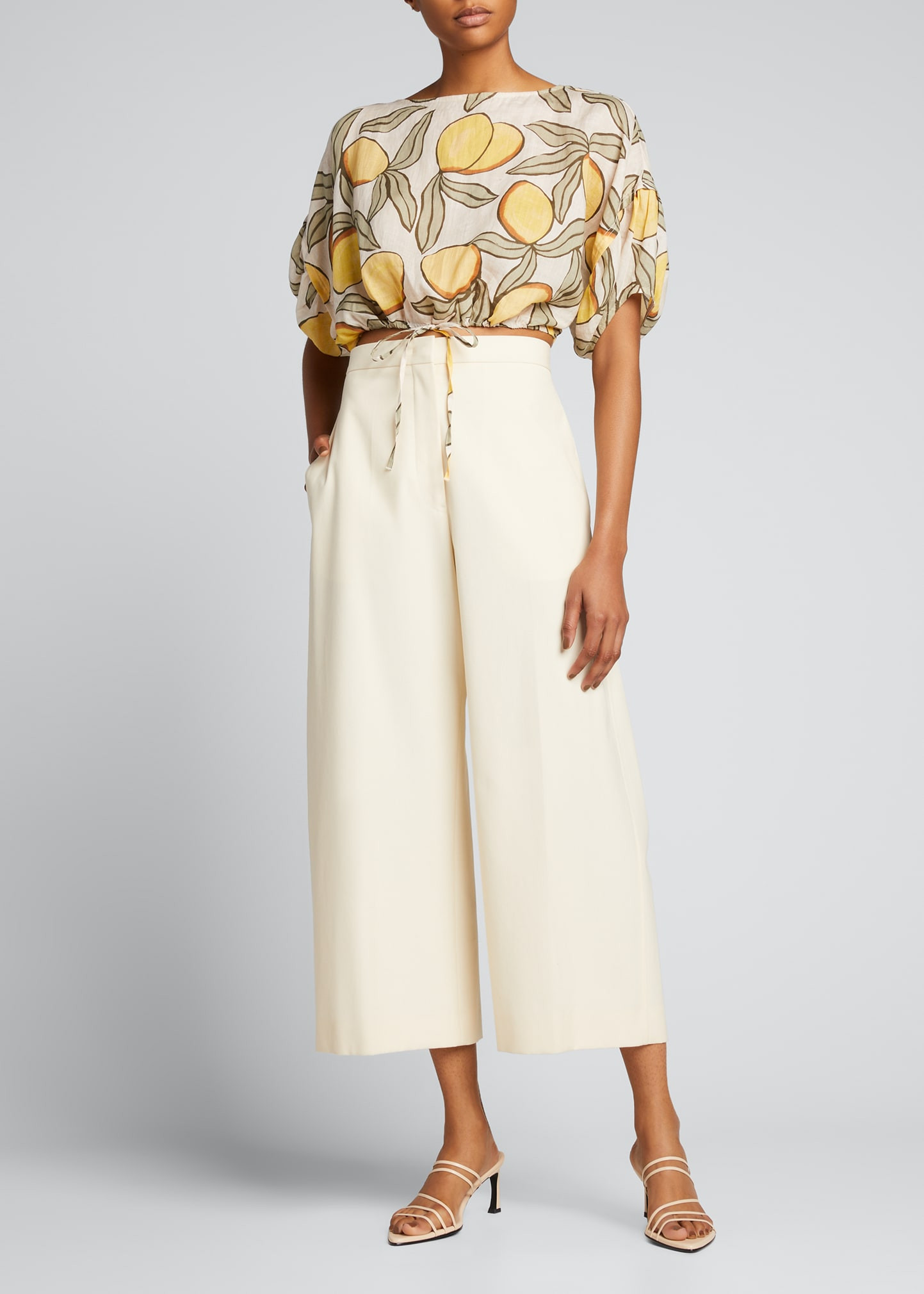 Lemon-Print Drawstring Crop Blouse | Bergdorf Goodman