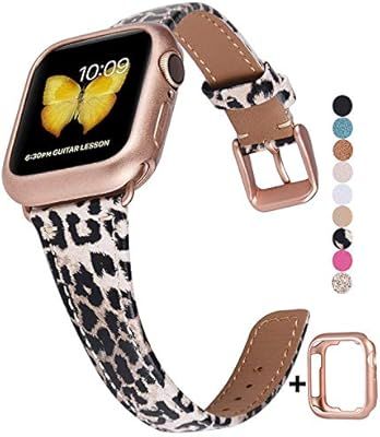 JSGJMY Genuine Leather Band Compatible with Apple Watch 38mm 40mm Women Slim Thin Replacement Str... | Amazon (US)