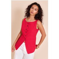 Red Square Neck Linen Look Longline Waistcoat | PrettyLittleThing UK