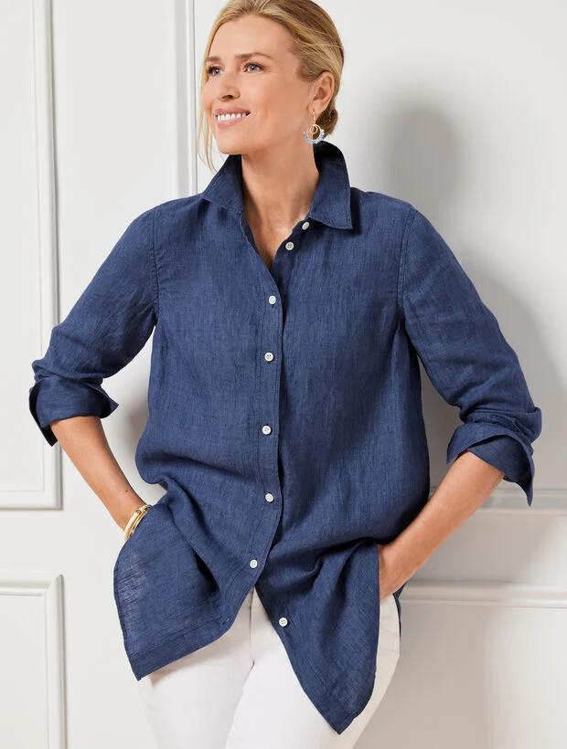 Linen Boyfriend Shirt - Cross Dyed | Talbots