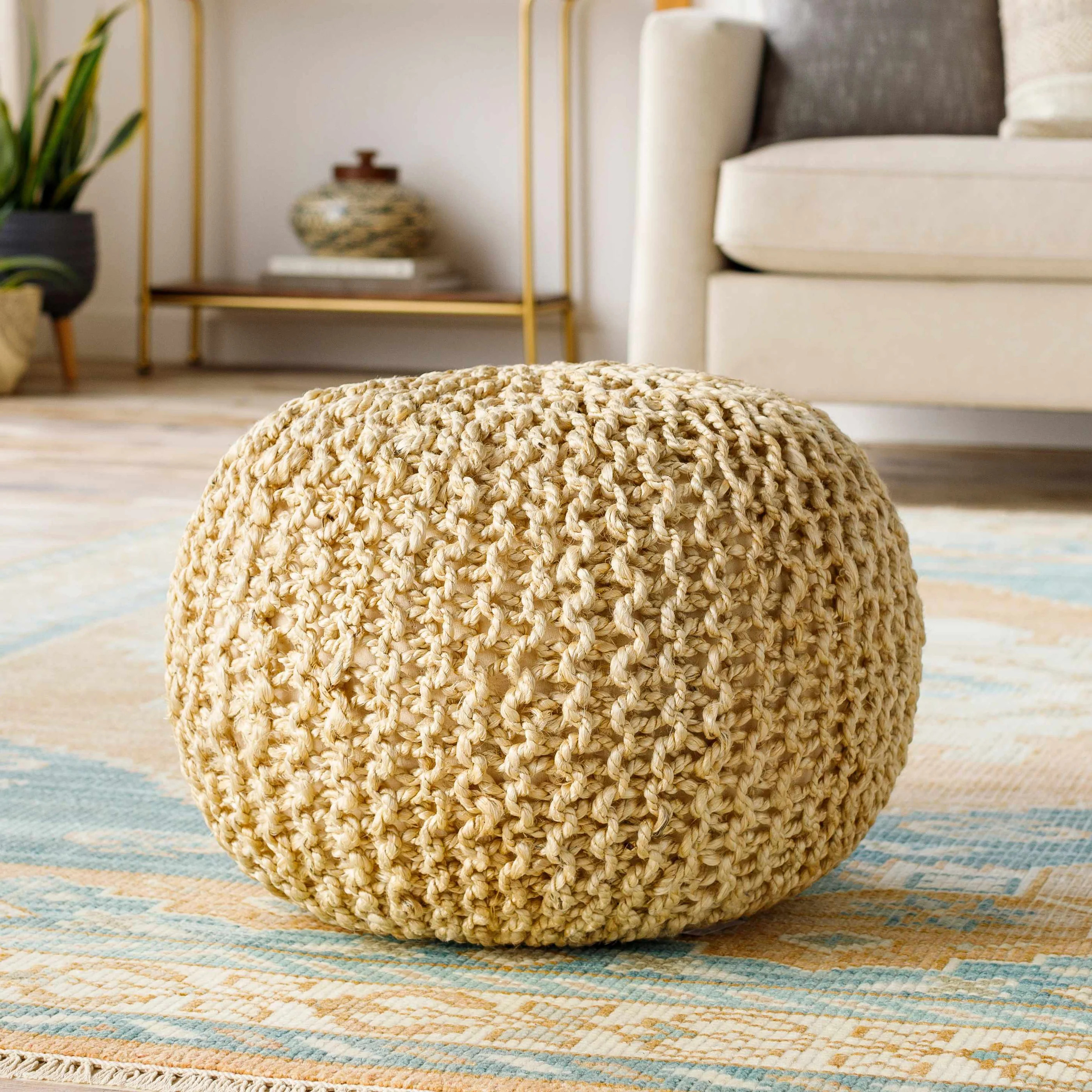 Watseka Jute Knitted Pouf - Decor Steals | Decor Steals